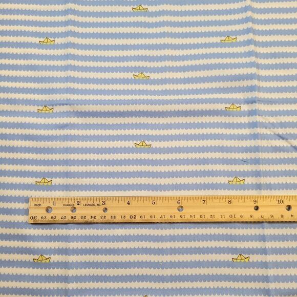 Lisette Boats Fabric 2011 Fabric Traditions 29x44 Blue Waves Yellow Paper Ships - Picture 6 of 9